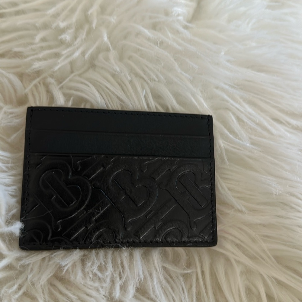 Burberry Black Embossed TB Logo Leather Card Holder